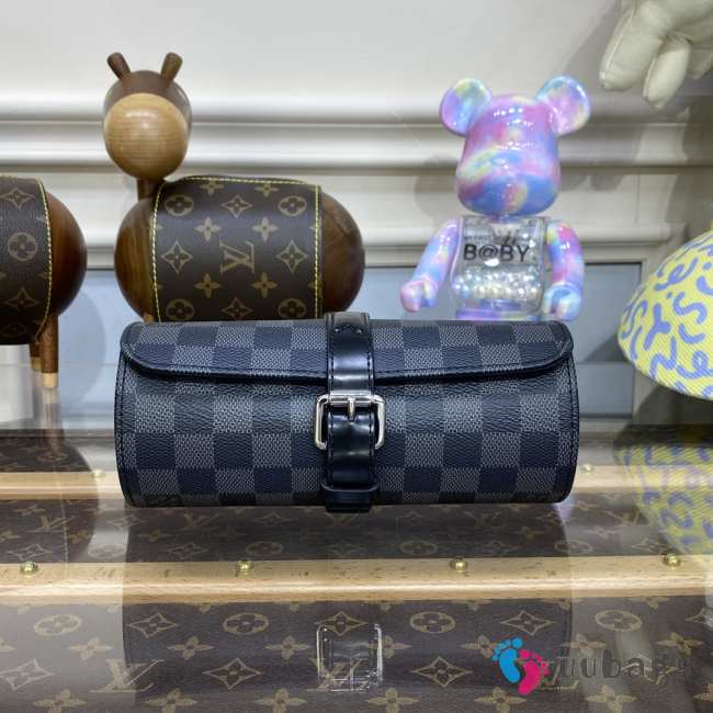 Uubags Louis Vuitton N41137 3 Watch Case Damier Graphite Canvas 20x8x8cm - 1