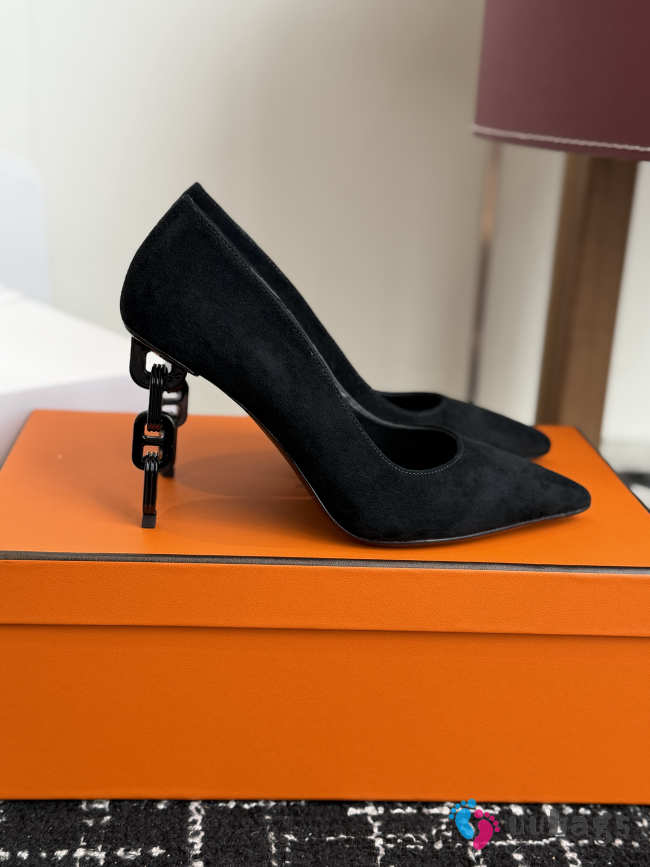 Uubags Hermes Mirage 100 pump in black suede goatskin 10cm - 1