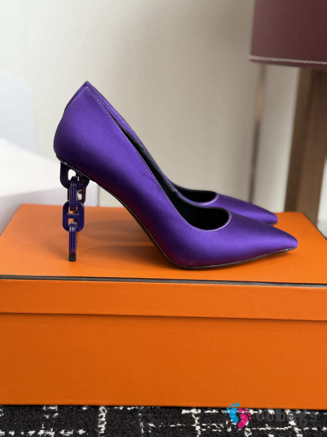 Uubags Hermes Mirage 100 pump in violet zinzolin satin crepe 10cm - 1