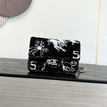 Uubags Chanel small flap pocket sequins & gold-colored metal in black & white 14x21x8cm