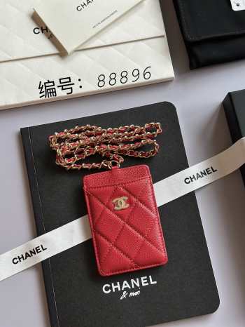 Uubags Chanel Red Caviar CC Chain Card Holder 10.5x7x0.5cm