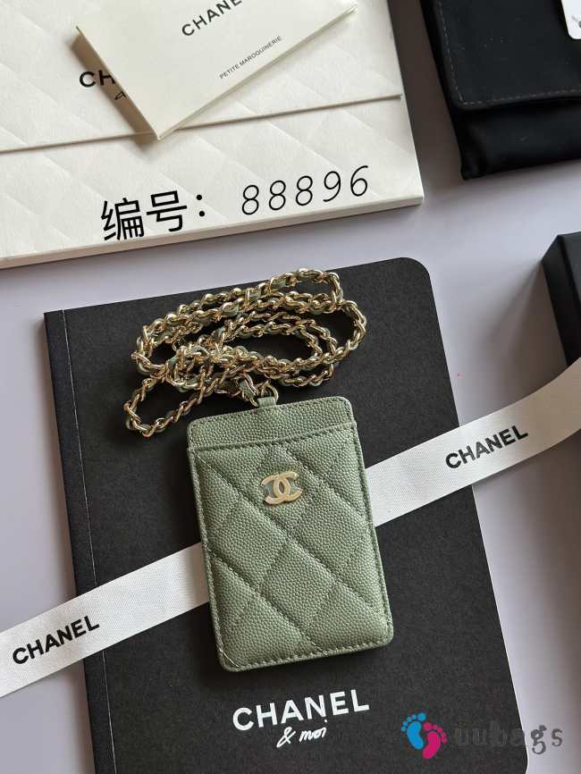 Uubags Chanel Khaki Green Caviar CC Chain Card Holder 10.5x7x0.5cm - 1