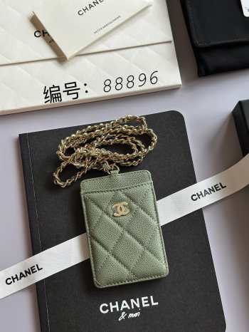 Uubags Chanel Khaki Green Caviar CC Chain Card Holder 10.5x7x0.5cm