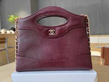 Uubags Chanel 31 Nano Bag In Burgundy Lizard Embossed Leather 17.5x20.5x4cm