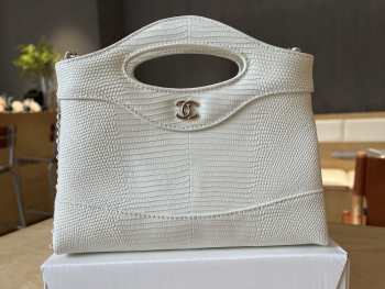 Uubags Chanel 31 Nano Bag In White Lizard Embossed Leather 17.5x20.5x4cm