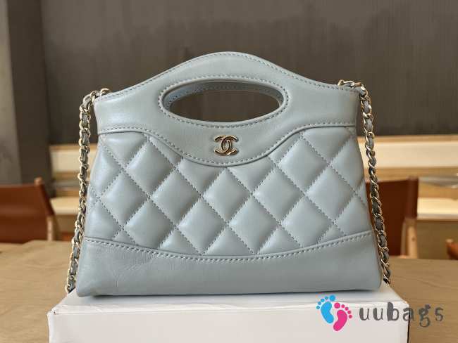 Uubags Chanel 31 Mini Shopping Bag Shiny Lambskin Light Blue Gold-Tone 17.5x20.5x4cm - 1