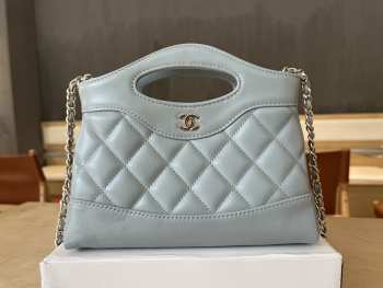 Uubags Chanel 31 Mini Shopping Bag Shiny Lambskin Light Blue Gold-Tone 17.5x20.5x4cm