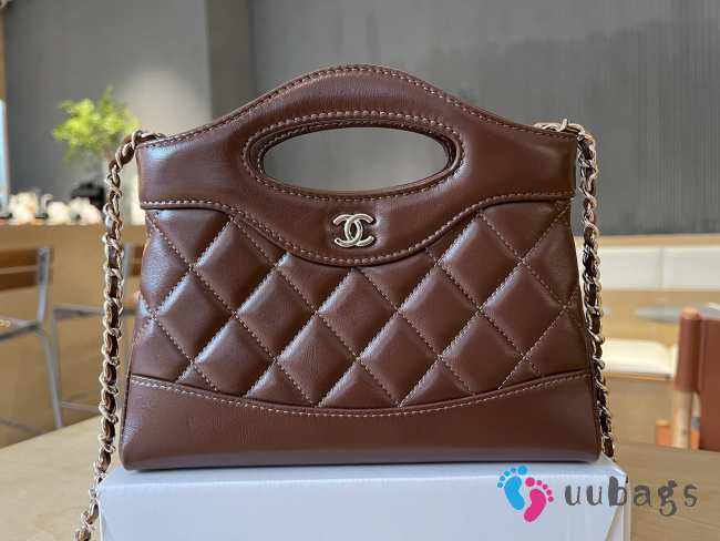 Uubags Chanel 31 Mini Shopping Bag Shiny Lambskin Brown Gold-Tone 17.5x20.5x4cm - 1