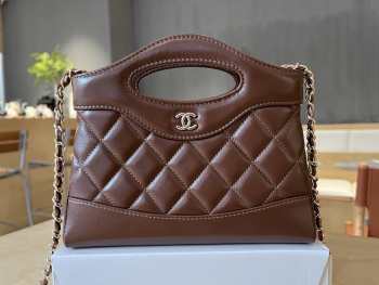 Uubags Chanel 31 Mini Shopping Bag Shiny Lambskin Brown Gold-Tone 17.5x20.5x4cm
