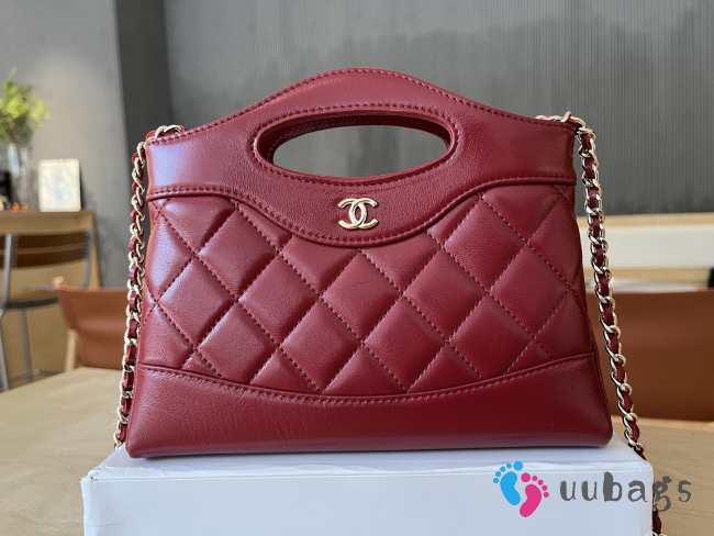 Uubags Chanel 31 Mini Shopping Bag Shiny Lambskin Red Gold-Tone 17.5x20.5x4cm - 1