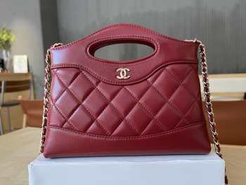 Uubags Chanel 31 Mini Shopping Bag Shiny Lambskin Red Gold-Tone 17.5x20.5x4cm