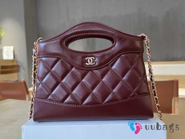 Uubags Chanel 31 Mini Shopping Bag Shiny Lambskin Burgundy Gold-Tone 17.5x20.5x4cm - 1