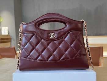 Uubags Chanel 31 Mini Shopping Bag Shiny Lambskin Burgundy Gold-Tone 17.5x20.5x4cm