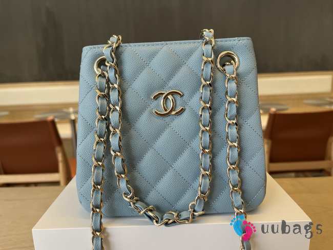 Uubags Chanel Caviar Quilted Mini Bucket Bag Blue 16x15x9cm - 1