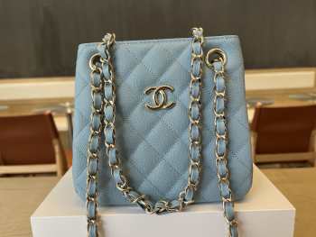 Uubags Chanel Caviar Quilted Mini Bucket Bag Blue 16x15x9cm