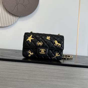 Uubags Chanel Small Quilted Gold Charm Flap Bag In Black Lambskin Leather 20cm