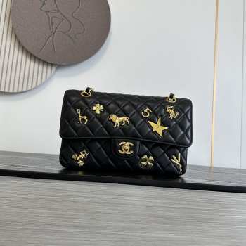 Uubags Chanel Medium Quilted Gold Charm Flap Bag In Black Lambskin Leather 25.5cm