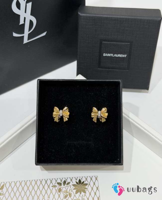 Uubags YSL Gold & Diamond Bow Stud Earrings - 1