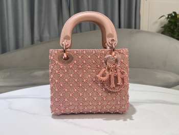 Uubags Small Lady Dior Bag Rose Des Vents Cannage Calfskin Embroidered With Resin Pearls 17x15x7cm