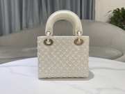 Uubags Small Lady Dior Bag White Cannage Calfskin Embroidered With Resin Pearls 17x15x7cm - 5