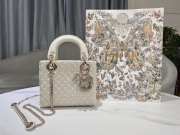 Uubags Small Lady Dior Bag White Cannage Calfskin Embroidered With Resin Pearls 17x15x7cm - 3
