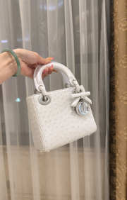 Uubags Dior Mini Lady Bag White Ostrich Leather with Strap 17x15x7cm - 2