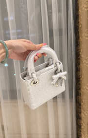 Uubags Dior Mini Lady Bag White Ostrich Leather with Strap 17x15x7cm - 3