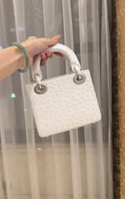 Uubags Dior Mini Lady Bag White Ostrich Leather with Strap 17x15x7cm - 4