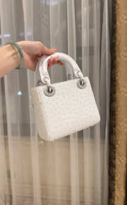 Uubags Dior Mini Lady Bag White Ostrich Leather with Strap 17x15x7cm - 5
