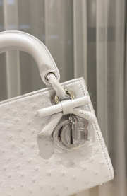 Uubags Dior Mini Lady Bag White Ostrich Leather with Strap 17x15x7cm - 6