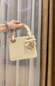 Uubags Dior Mini Lady Bag Light Yellow Ostrich Leather with Strap 17x15x7cm - 1