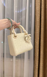 Uubags Dior Mini Lady Bag Light Yellow Ostrich Leather with Strap 17x15x7cm - 2
