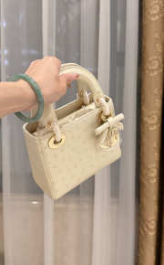 Uubags Dior Mini Lady Bag Light Yellow Ostrich Leather with Strap 17x15x7cm - 3