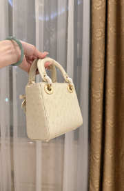 Uubags Dior Mini Lady Bag Light Yellow Ostrich Leather with Strap 17x15x7cm - 4