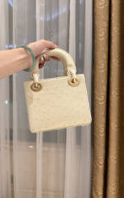 Uubags Dior Mini Lady Bag Light Yellow Ostrich Leather with Strap 17x15x7cm - 5