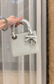 Uubags Dior Mini Lady Bag Light Grey Ostrich Leather with Strap 17x15x7cm - 1