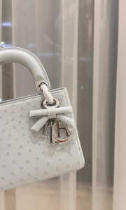 Uubags Dior Mini Lady Bag Light Grey Ostrich Leather with Strap 17x15x7cm - 4