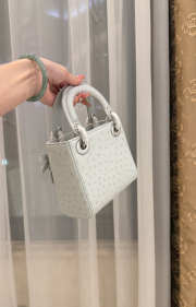 Uubags Dior Mini Lady Bag Light Grey Ostrich Leather with Strap 17x15x7cm - 5