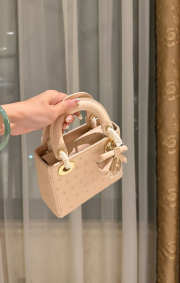 Uubags Dior Mini Lady Bag Powder Beige Ostrich Leather with Strap 17x15x7cm - 4