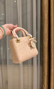 Uubags Dior Mini Lady Bag Powder Beige Ostrich Leather with Strap 17x15x7cm - 5