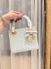 Uubags Dior Mini Lady Bag Light Blue Ostrich Leather with Strap 17x15x7cm - 1