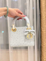 Uubags Dior Mini Lady Bag Light Blue Ostrich Leather with Strap 17x15x7cm - 2