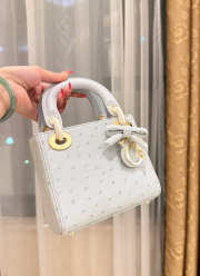 Uubags Dior Mini Lady Bag Light Blue Ostrich Leather with Strap 17x15x7cm - 3