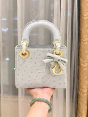 Uubags Dior Mini Lady Bag Light Blue Ostrich Leather with Strap 17x15x7cm - 5