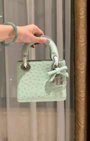 Uubags Dior Mini Lady Bag Light Green Ostrich Leather with Strap 17x15x7cm - 2