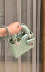 Uubags Dior Mini Lady Bag Light Green Ostrich Leather with Strap 17x15x7cm - 3