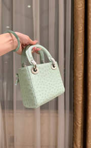 Uubags Dior Mini Lady Bag Light Green Ostrich Leather with Strap 17x15x7cm - 4