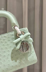 Uubags Dior Mini Lady Bag Light Green Ostrich Leather with Strap 17x15x7cm - 5