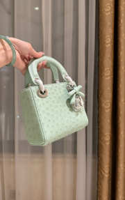 Uubags Dior Mini Lady Bag Light Green Ostrich Leather with Strap 17x15x7cm - 6