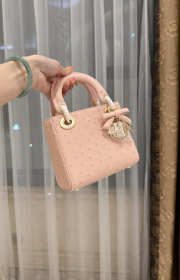 Uubags Dior Mini Lady Bag Light Pink Ostrich Leather with Strap 17x15x7cm - 2